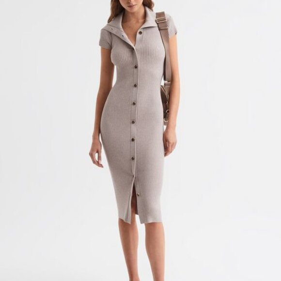 Reiss Dresses & Skirts - REISS Megan Midi Ribbed Sweater Dress Neutral/Oatmeal NEW  XS 2